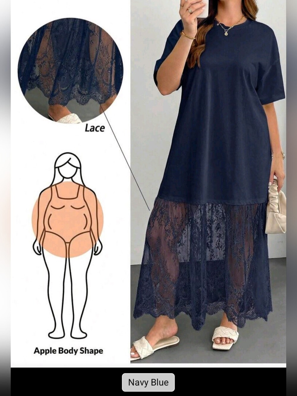 Nacy Blue Lace Trim Maxi